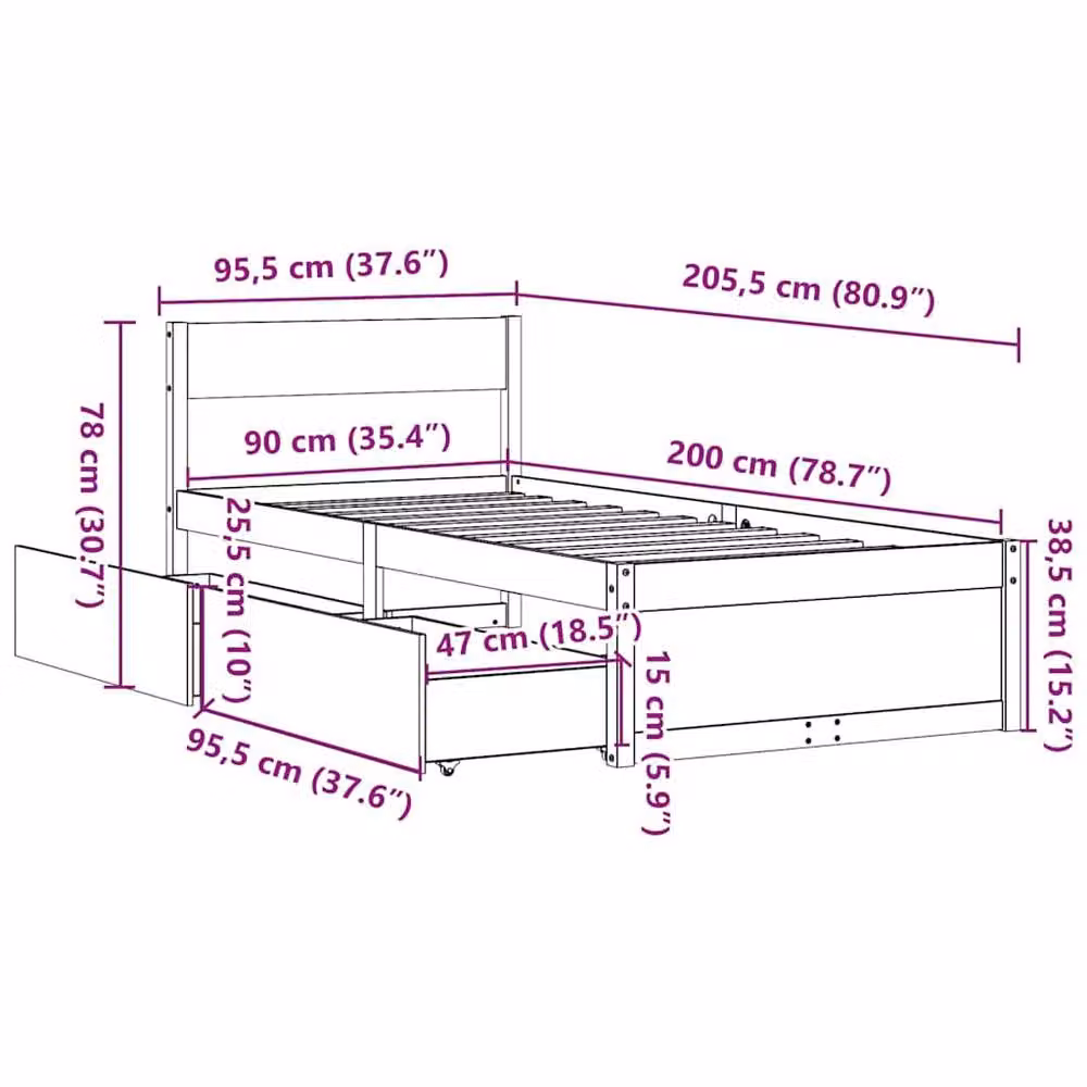 Berkfield Home Solid Wood Pine Bed Frame in Beige, W/D/H: 90 x 200 cm – 2