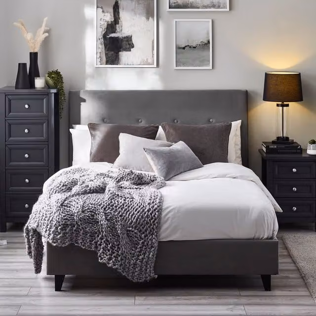 Julian Bowen Shoreditch Upholstered Velvet Bed in Grey