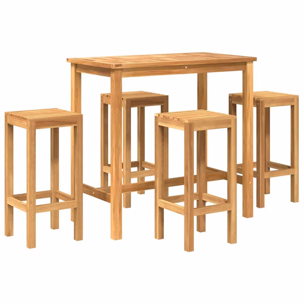 Berkfield Home 5 Piece Outdoor Bar Set in Brown Untreated Solid Teak Wood – 2