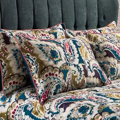 Edinburgh Weavers Aretha Reversible Paisley Duvet Set, 200 Thread Count Cotton Sateen Bedding, Petrol and Green, W: 180 cm x L: 200 cm – 3