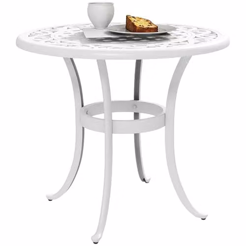 Outsunny Round White Cast Aluminium Garden Table – 1