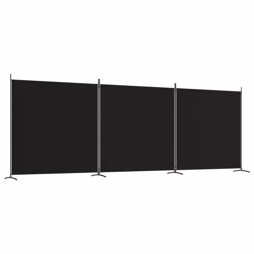 Berkfield Home 3-Panel Fabric and Metal Room Divider in Black, H 180 cm x W 525 cm – 3