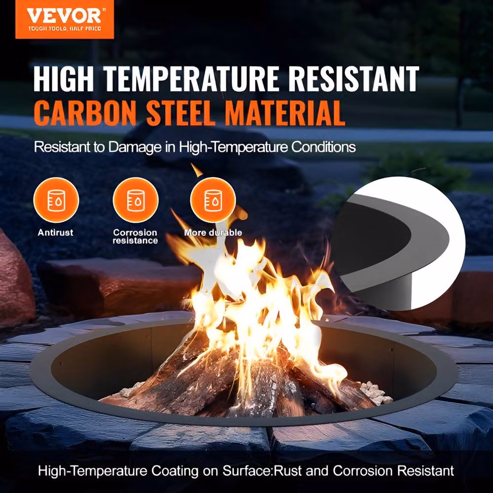 VEVOR Black Carbon Steel Fire Pit Ring, Diameter: 101.6 cm, Height: 21.59 cm – 2