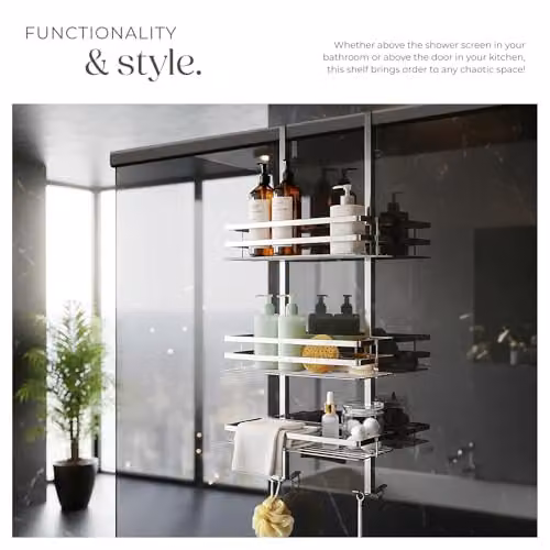 tectake 3-Tier Hanging Stainless Steel Shower Caddy with Hooks in Silver – 2