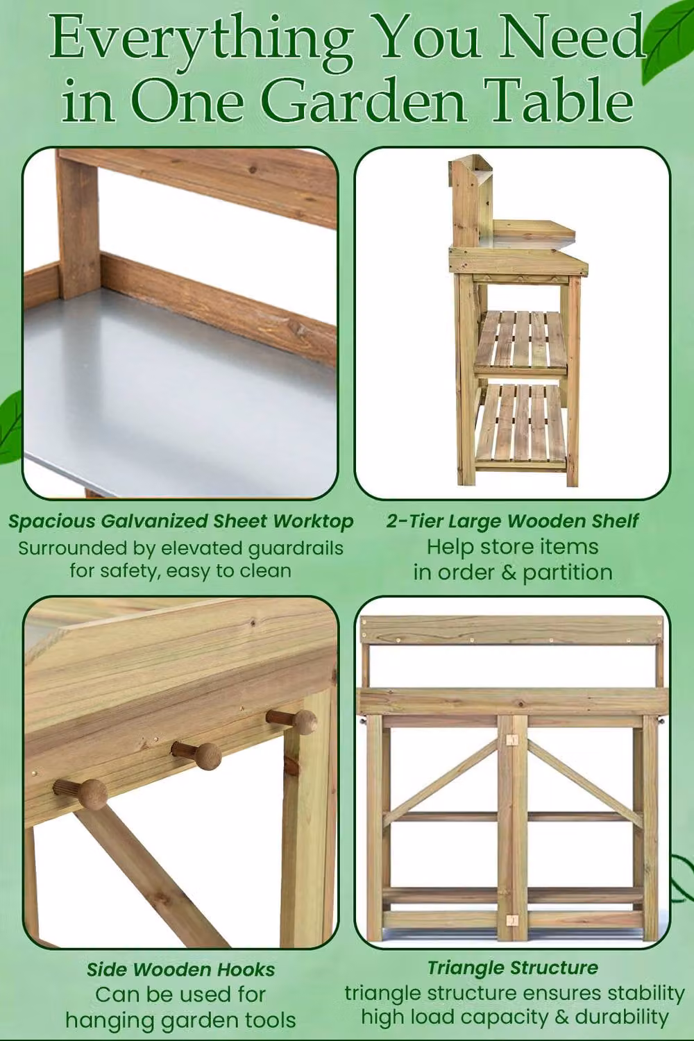 Hygrad Built to Survive 3 Tier Wooden Garden Potting Bench in Brown, W: 100 cm – 5