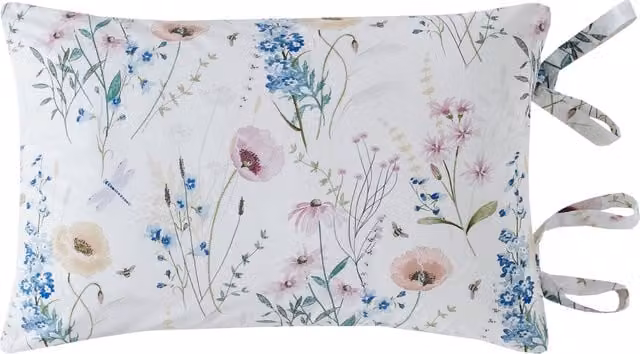 Laura Ashley Alford Meadow Floral Cotton Housewife Pillowcase in Delphinium Blue and White