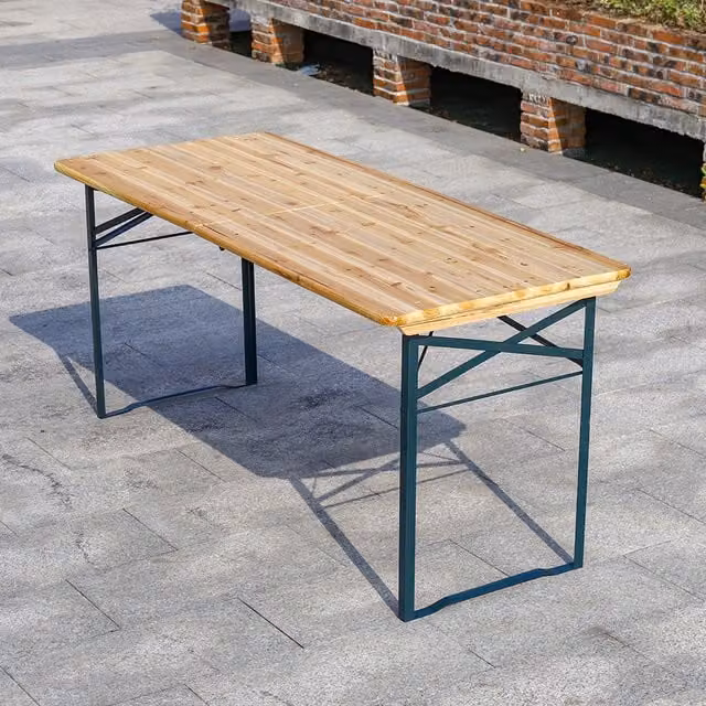 Livingandhome Outdoor Foldable Beer Trestle Table and Bench Set in Light Brown Fir Wood