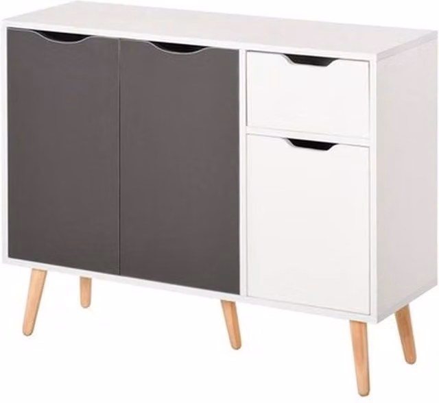 NESTLUNE White Multicolour Floor Standing Storage Cabinet Sideboard W: 100 cm, D: 15 cm, H: 72 cm – 1