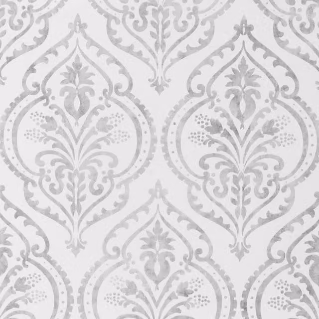 I Love Wallpaper Moroccan Damask Geometric Wallpaper in White and Silver