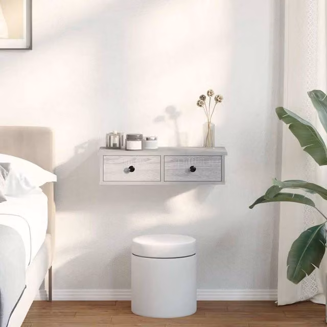 Berkfield Home Wall Mounted Shelf with Drawers in Grey Sonoma, W: 60 cm, D: 25 cm, H: 15 cm