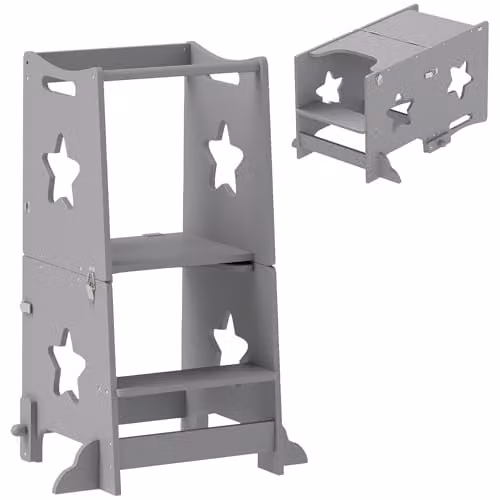 AIYAPLAY 2 in 1 Toddler Step Stool with Safety Rail, Grey, W/D/H: 86.0 x 60.0 x 44.5 cm – 1
