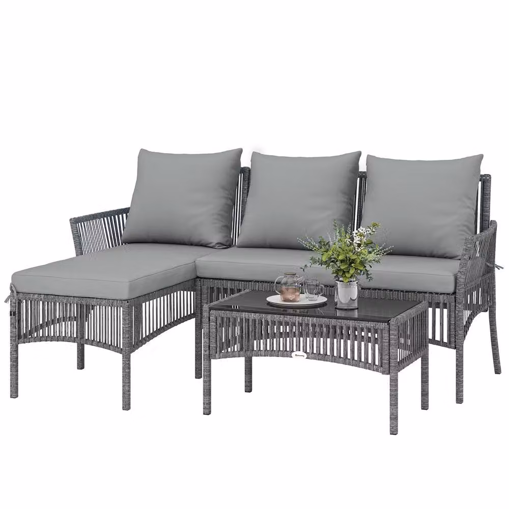 STILVORA 3-Piece Grey Garden Furniture Set with Coffee Table – 4
