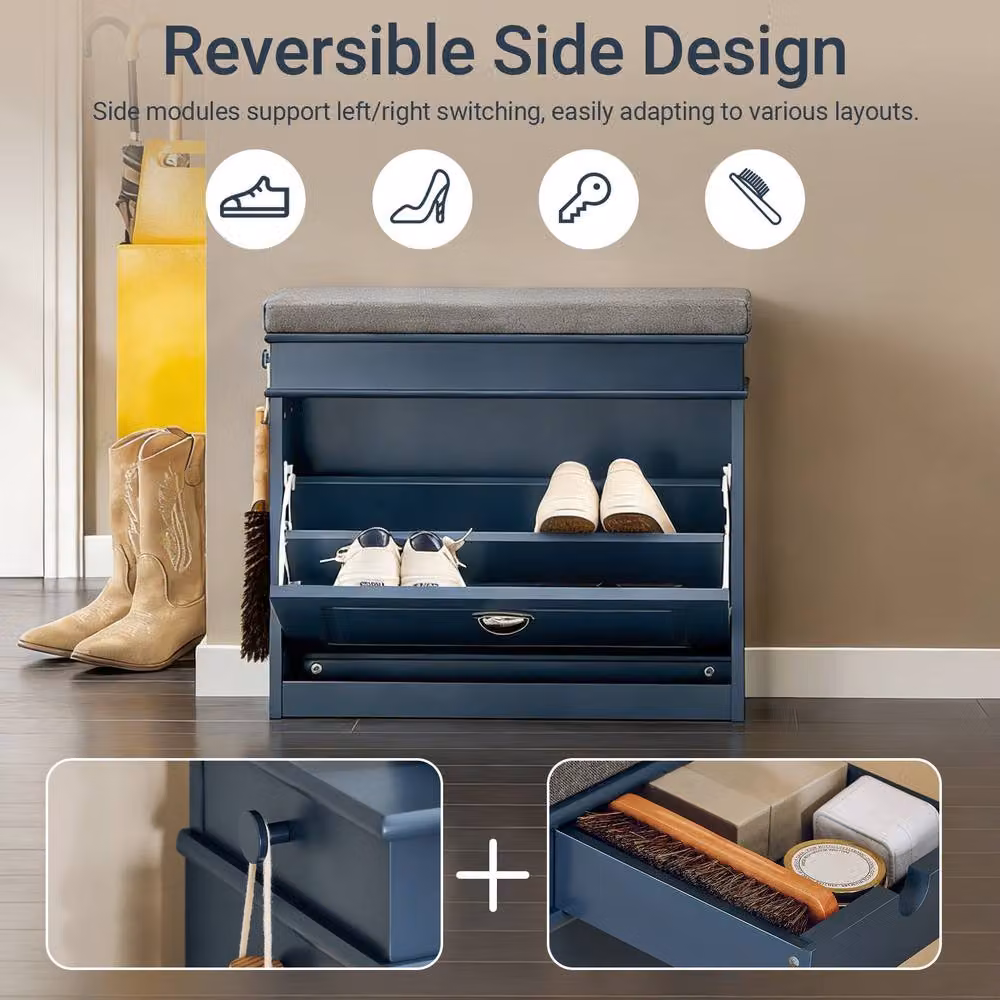 SoBuy Slim Entrance Shoe Cabinet with Flip-Down Storage in Dark Blue – 2