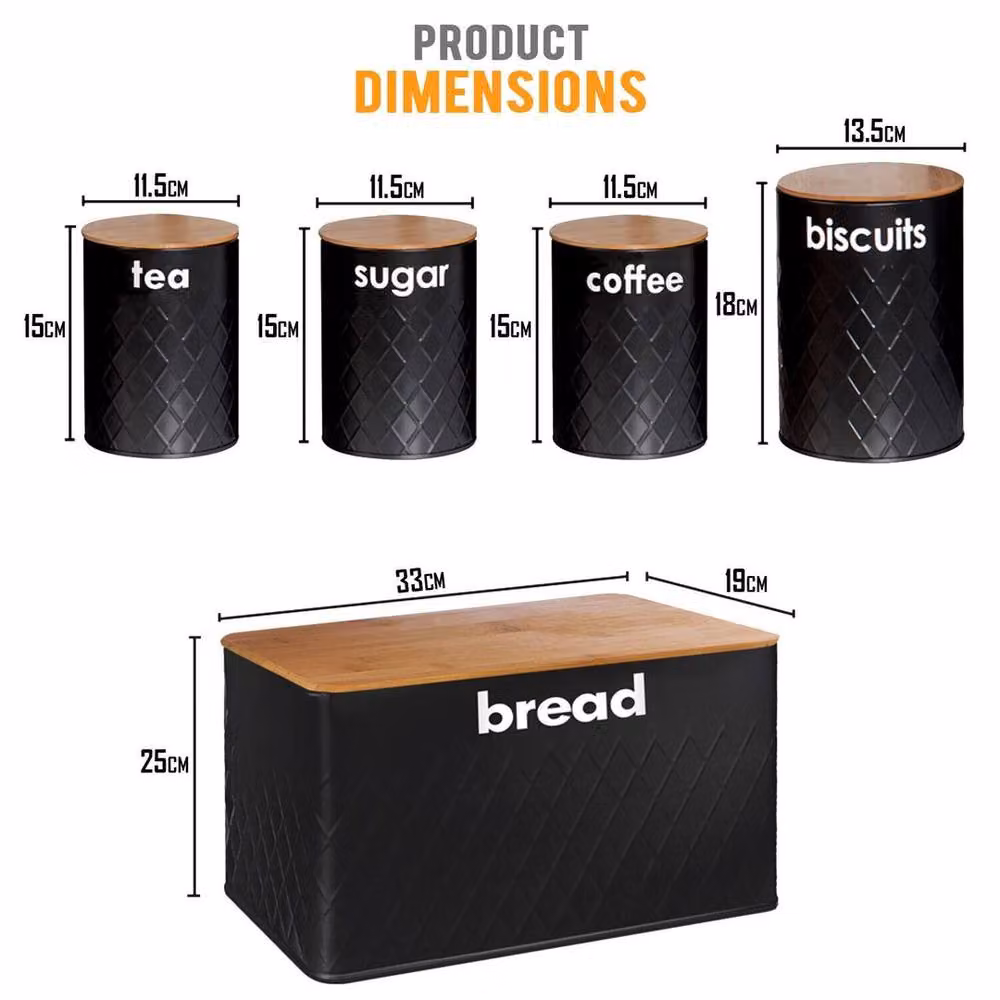 Kelvenix 5 Piece Black Airtight and Leakproof Bread Bin and Canister Set – 2
