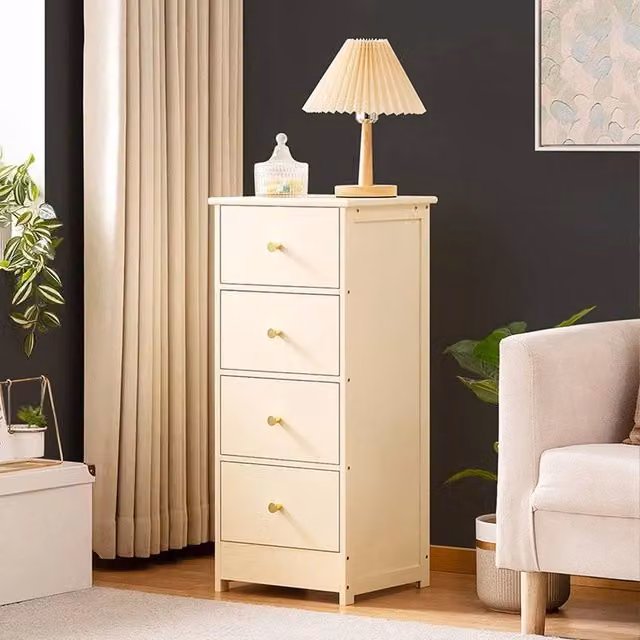 EONLION Wooden Chest of Drawers for Bedroom Storage in Cream, H 76 x W 29 x D 31 cm – 1