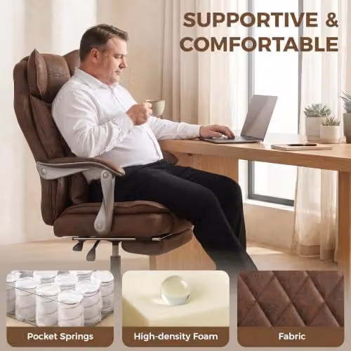 HOMCOM Executive Office Chair in Brown with Headrest and Swivel Castors – 5