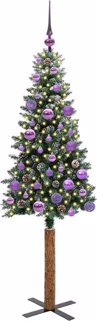 Berkfield Home Elegant Slim Christmas Tree with 150 LEDs in Green and White, Height: 150 cm