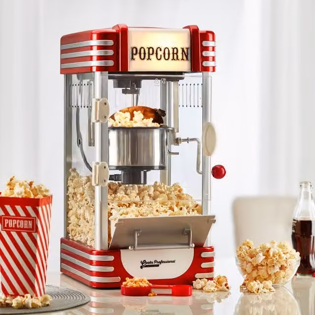 Cooks Professional Retro Popcorn Maker in Red with Glass and Stainless Steel Elements