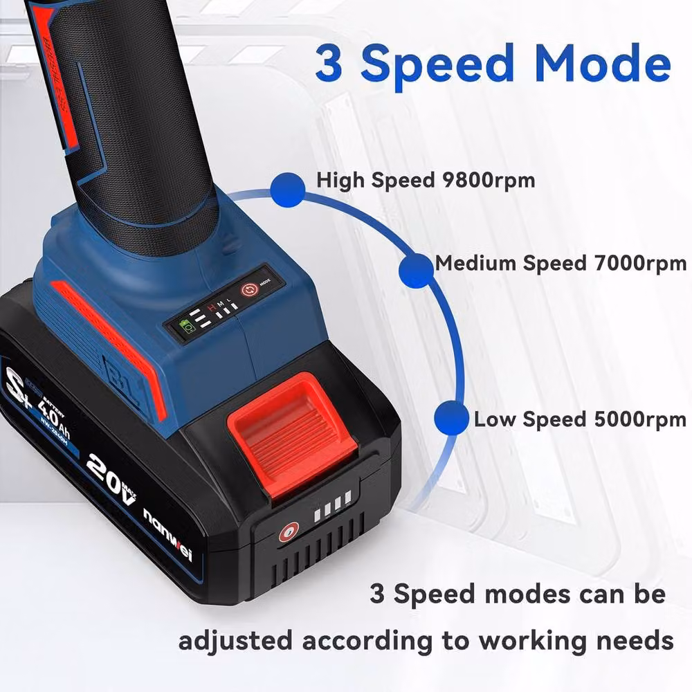 NANWEI Cordless Angle Grinder 125mm with 3 Speed Settings, Blue and Multicolour – 6