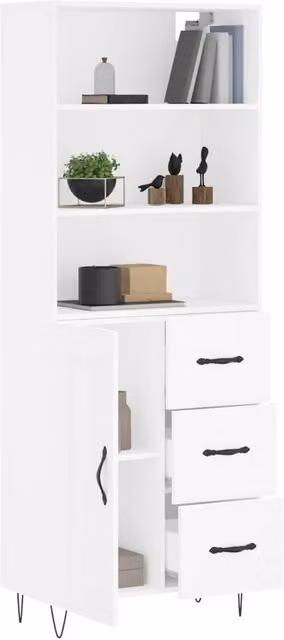 Berkfield Home Modern White Highboard with Hinged Doors and Internal Shelves, W/D/H: 69.5 x 34 x 180 cm – 1