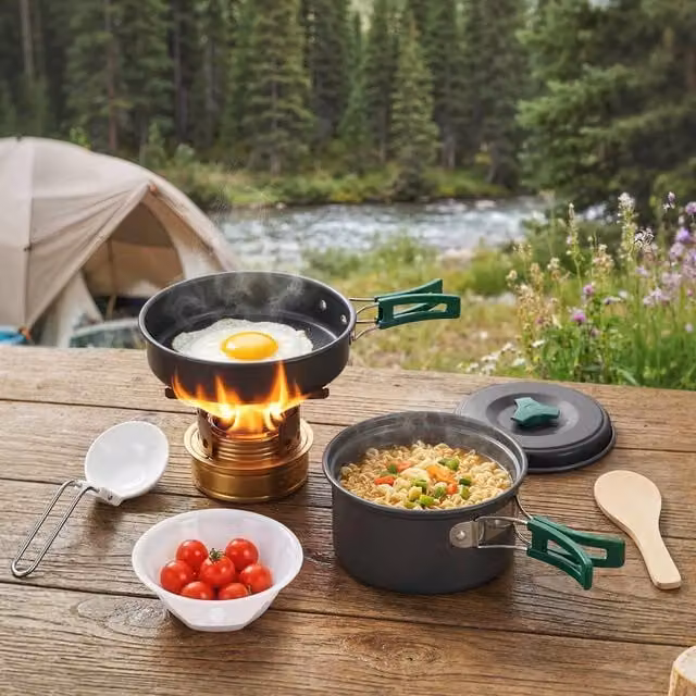 OUTSUNNY 8-Piece Ultralight Aluminium Camping Cookware Set in Grey – 1