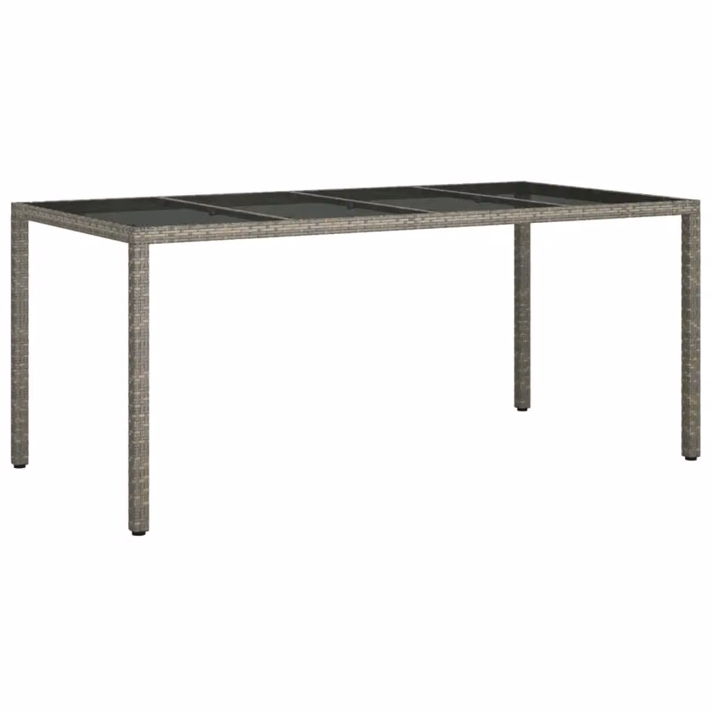 Berkfield Home Modern Grey Garden Table with Tempered Glass and Poly Rattan, W/D/H: 190 x 90 x 75 cm – 2