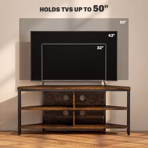 HOMCOM Industrial TV Stand Cabinet with Storage Shelves in Brown and Black – 5