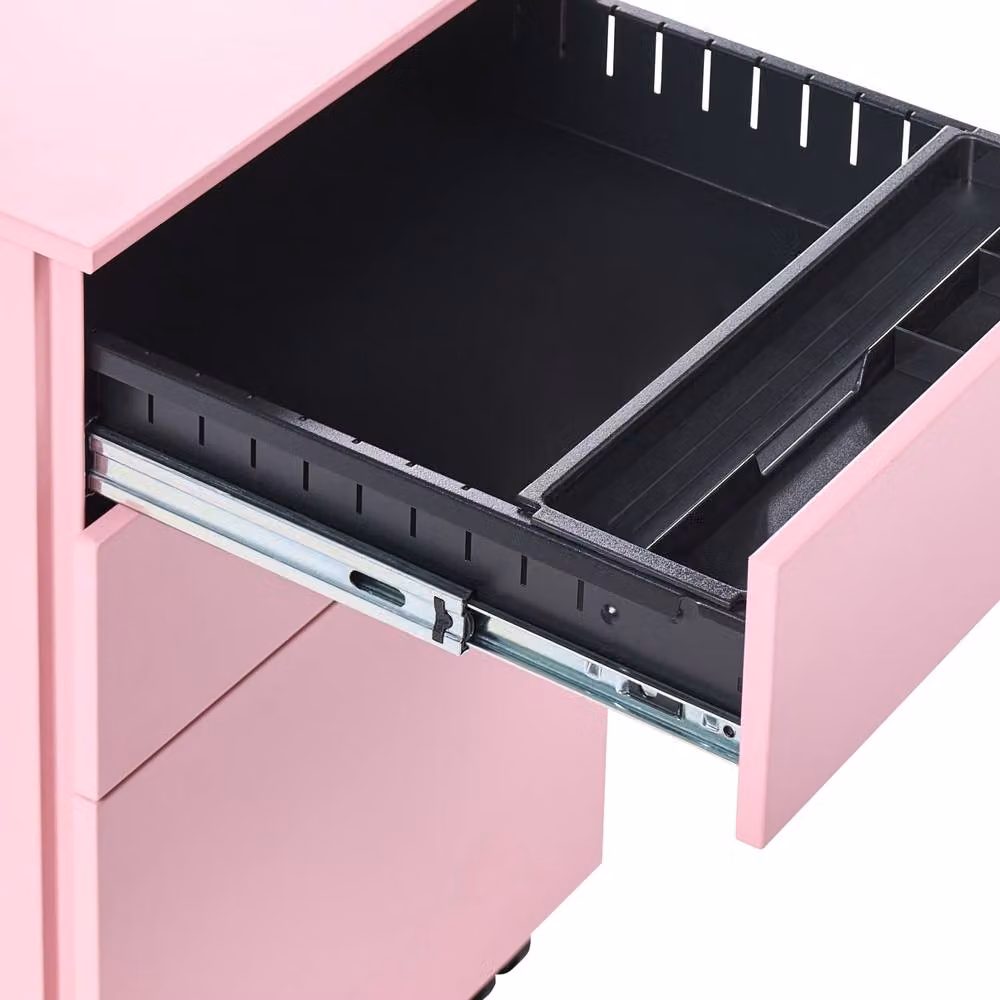 Wyld and Coco Nexa Pink Steel 3-Drawer Locking Storage Unit with Castors – 3