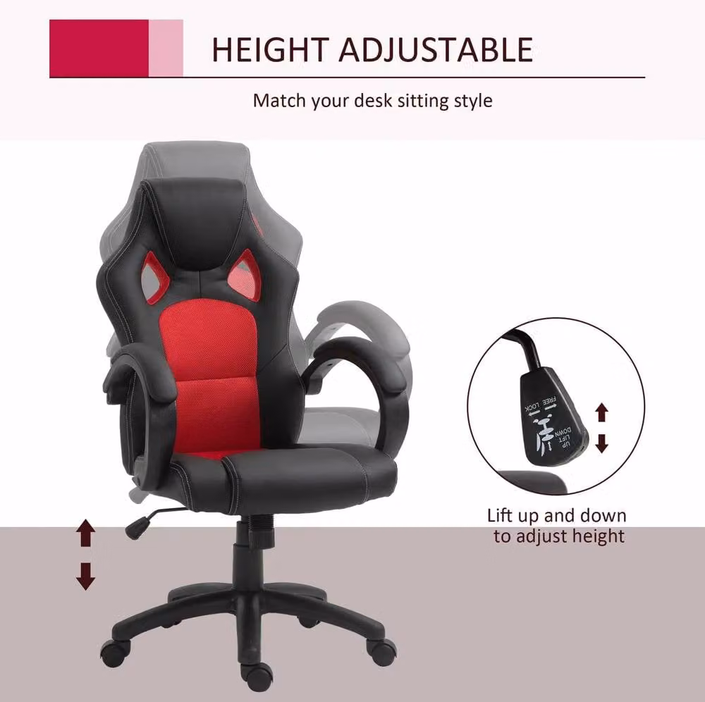 STILVORA Modern Task Office Chair with Headrest, Armrests and 360 Degree Swivel Seat in Red and Black Synthetic Leather – 4