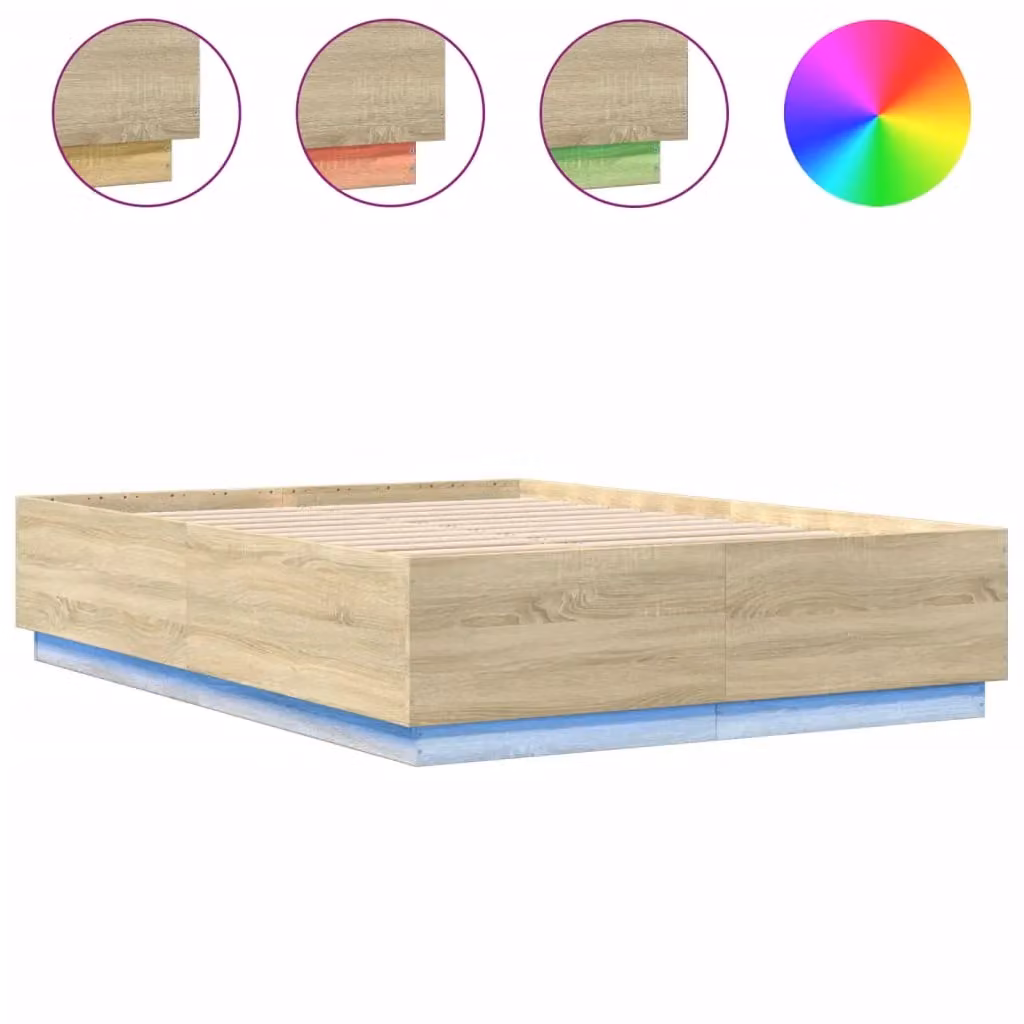 Berkfield Home Modern Bed Frame with LED Under-Bed Lighting and USB Charging Port in Sonoma Oak Brown, W: 160 cm, L: 200 cm – 2