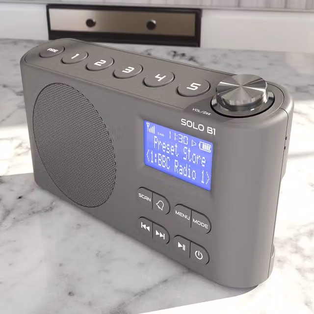 Azatom Solo B1 DAB+ Portable Radio with Bluetooth and Rechargeable Battery, Grey
