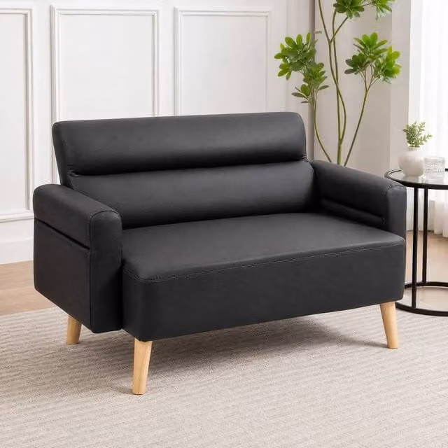 STILVORA 2 Seater Modern Sofa in Black Synthetic Leather