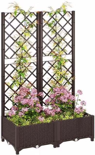 VOGREX Brown Plastic Planter Box with Trellis and Drain Plugs, W/D/H: 123 x 40 x 40 cm