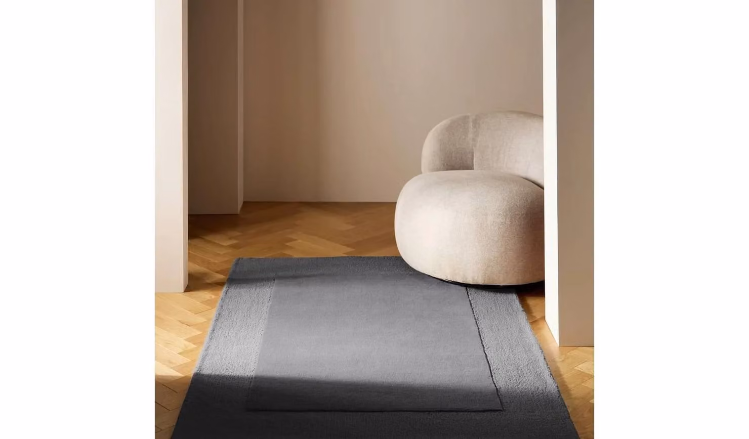 Simple Border Grey Wool Cut Pile Rectangular Rug W: 120 cm, L: 170 cm