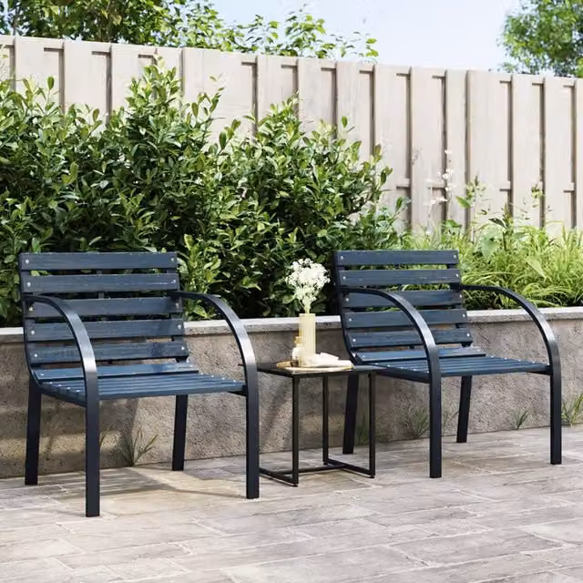 Berkfield Home Set of 2 Grey Wood and Powder Coated Steel Garden Chairs with Armrests