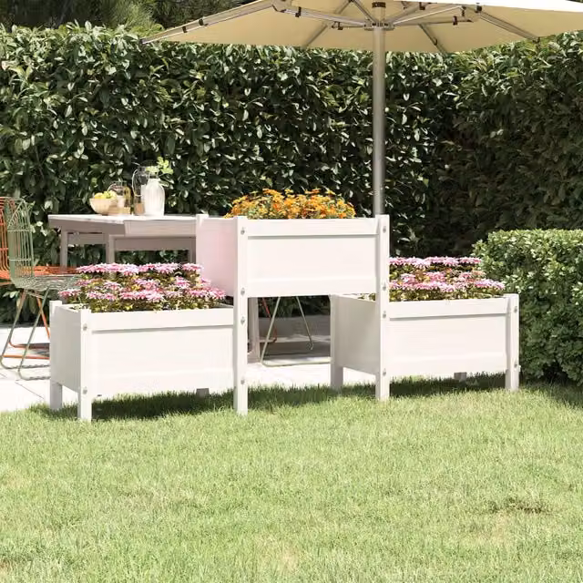 Berkfield Home White Wooden Raised Bed Planter W/D/H: 178.5 x 44 x 75 cm