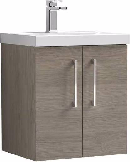 Balterley Solace Oak Wall Mounted Bathroom Vanity Unit with 2 Soft Close Doors, Brown
