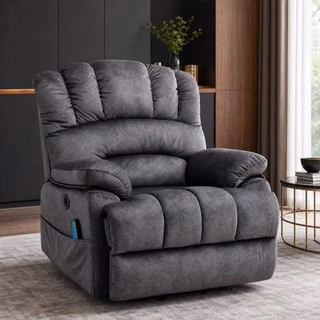 STILVORA Grey Fabric Recliner Chair with Massage, Heat, USB and Powered Lift Assist