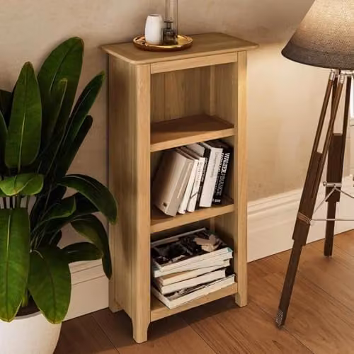 FWStyle Oak 3 Tier Bookcase in Oak Veneer, Natural/Brown, H 82 x W 45 x D 23 cm – 2