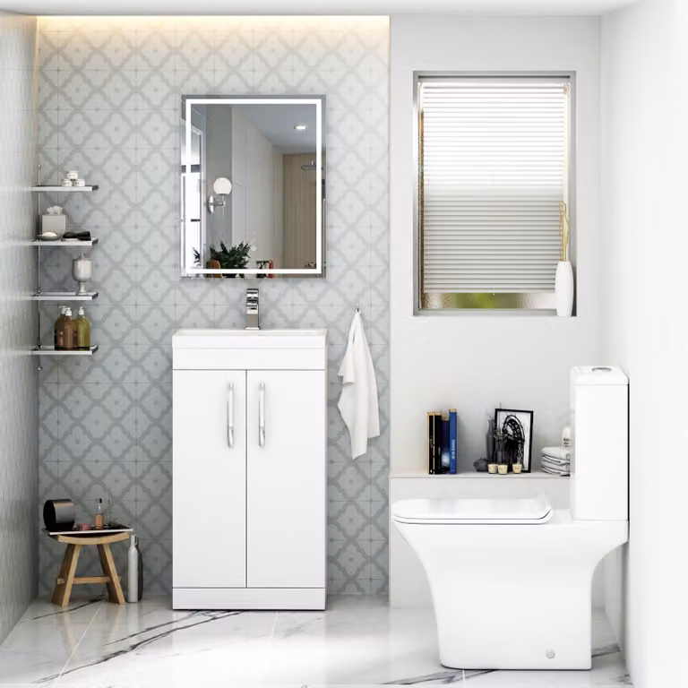 Royal Bathrooms Turin Gloss White 2-Door Vanity Unit with Minimalist Basin and Close Coupled Toilet