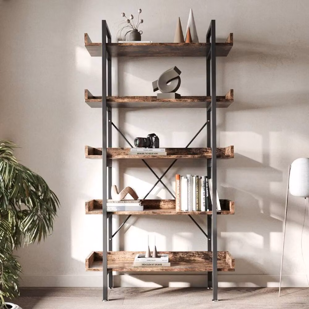 KORVIXA Industrial 5 Tier Shelf Storage Display Rack in Brown, W/D/H: 100 x 100 x 100 cm – 3