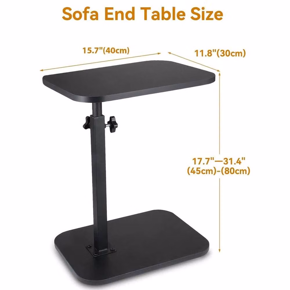 KORVIXA Black Adjustable C-Shaped Sofa Side Table for Laptop and Coffee – 2