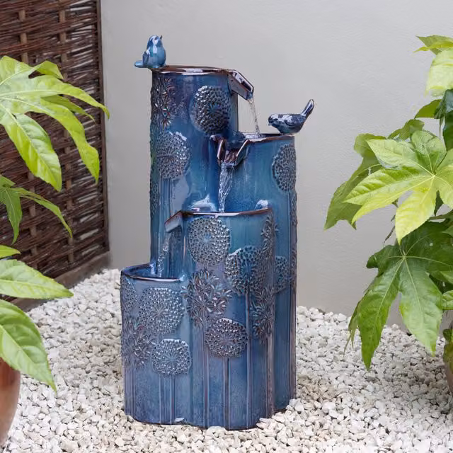 Primrose Blue Glazed Ceramic Tabletop Cascade Water Feature