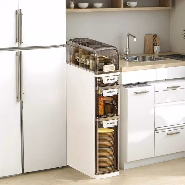 VOGREX Slim White Freestanding Bathroom and Kitchen Storage Unit Narrow Cabinet Organizer – 1