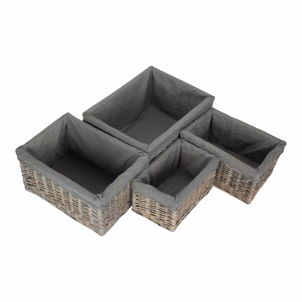 Red Hamper Set of 4 Grey Wash Willow Storage Baskets with Grey Cotton Lining – 2