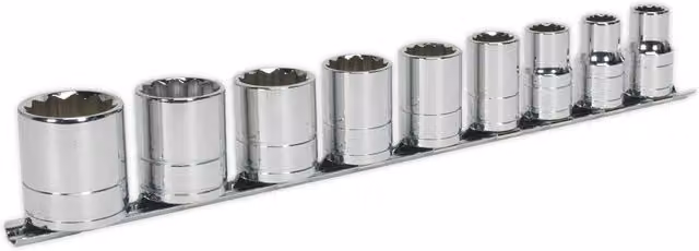 Loops 9 Pack Whitworth Socket Set 1/2 Inch Imperial Square Drive 12 Point High Torque Chrome Vanadium Steel in Silver and Multicolour