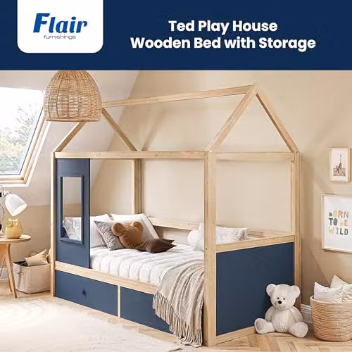 Flair Furnishings Kids House Bed Frame with Storage Drawers in Midnight Blue – 2