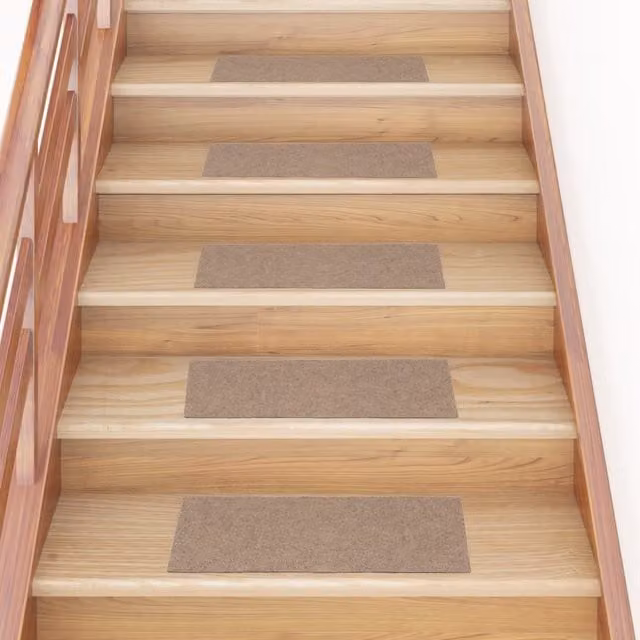 Berkfield Home Self-adhesive Rectangular Stair Mats, 15 Pieces, Light Brown, W: 60 cm, D: 25 cm