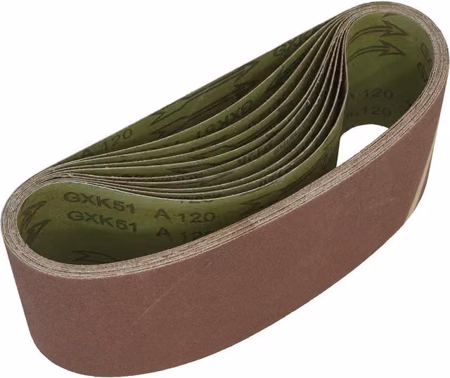 Loops 10 Pack 120 Grit Aluminium Oxide Sanding Belts for Wood, W: 100 mm, L: 610 mm, Brown/Multicolour