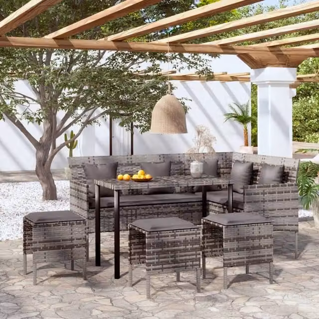 Berkfield Home 5 Piece L-shaped Poly Rattan Sofa Set with Cushions in Grey